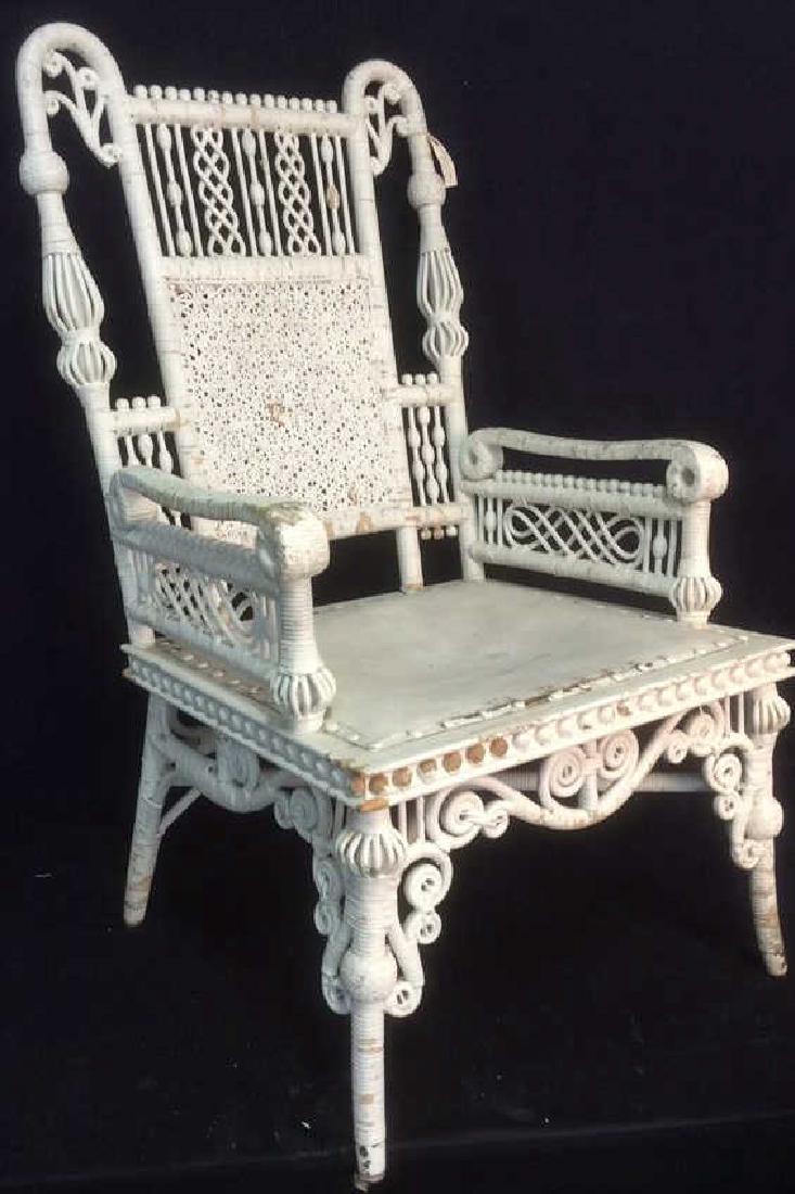 White Toned Antique Wicker Arm Chair (1 of 11)