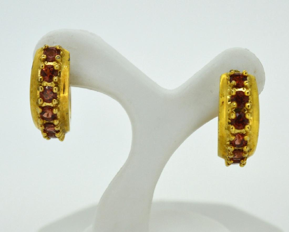 Ladies Gold Plated Sterling Earrings w Red Stones (1 of 2)