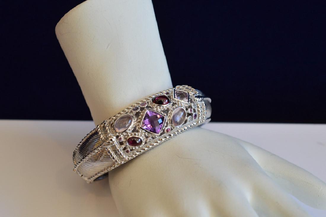 Judith Ripka 71/2" Sterling Hinged Cuff wGemstones (1 of 2)