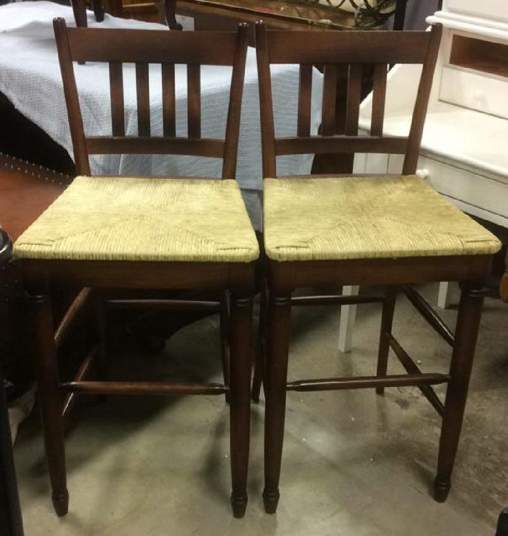 Set Three WalnutToned Wood Rush Seat Bar Stools (1 of 10)