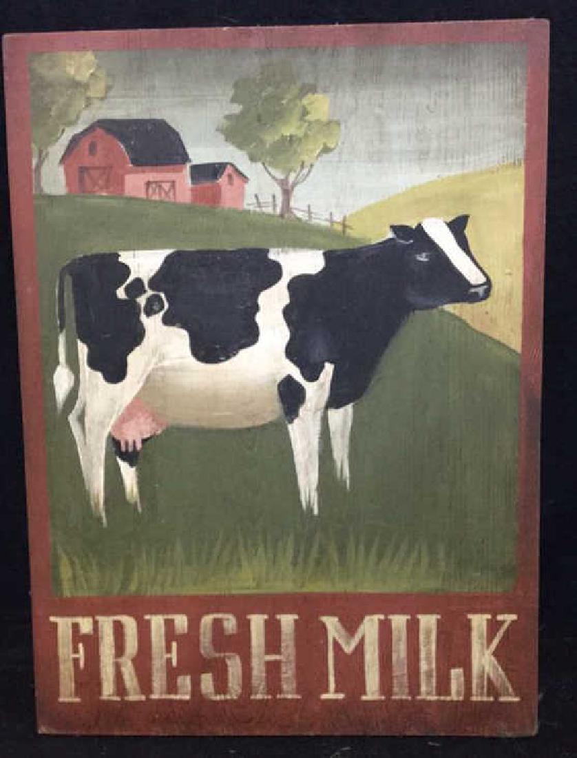 Hand Painted Folk Art Wall Hanging With Cow (1 of 8)