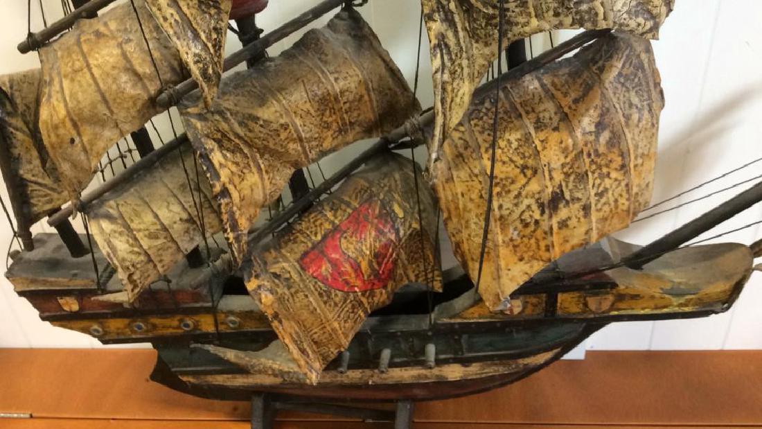 Antique Carved Painted Wood Sailing Sloop (1 of 11)