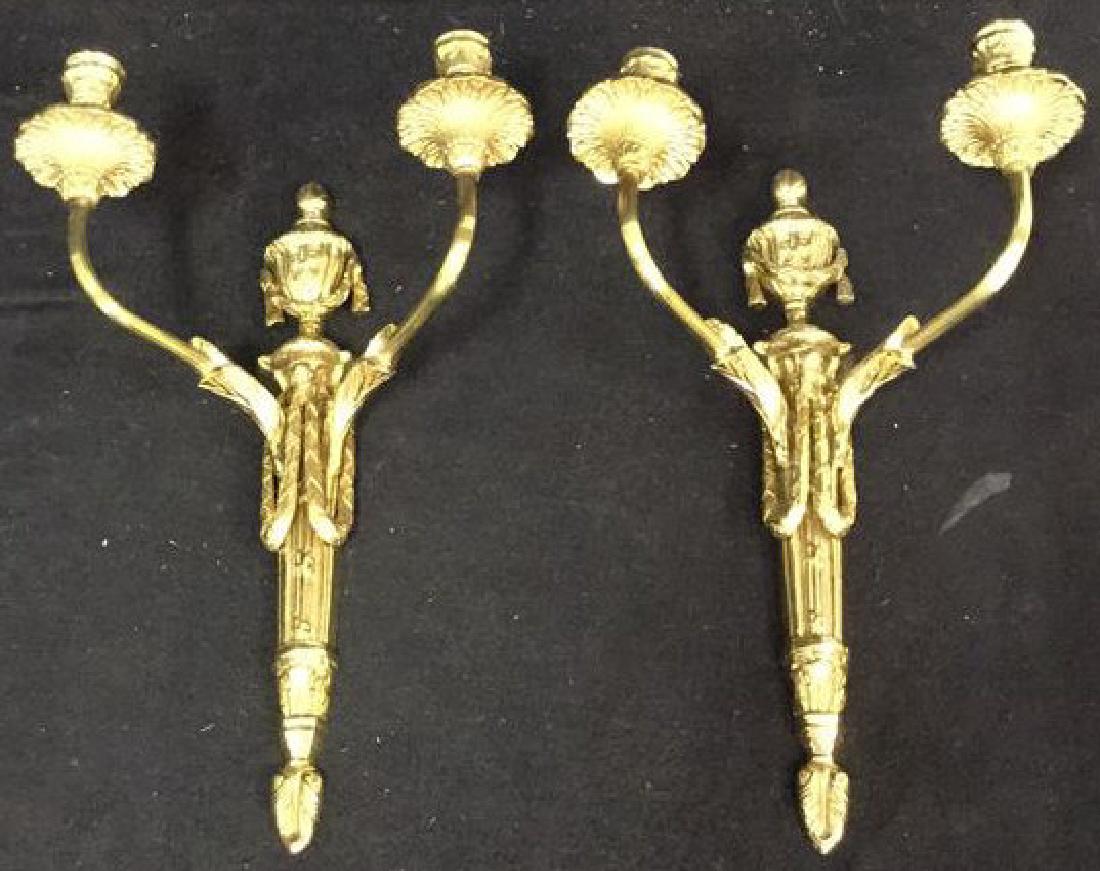 Pair Ornate Brass Wall Mount Candelabras (1 of 10)