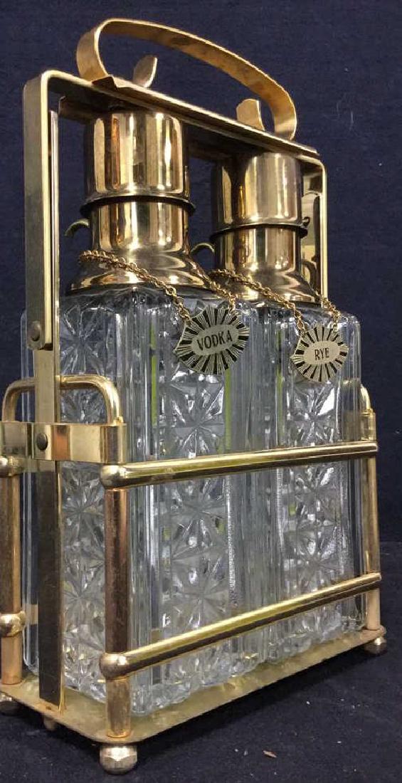 Lot 3 Liquor Decanters & Brass Holder W Lock (1 of 12)