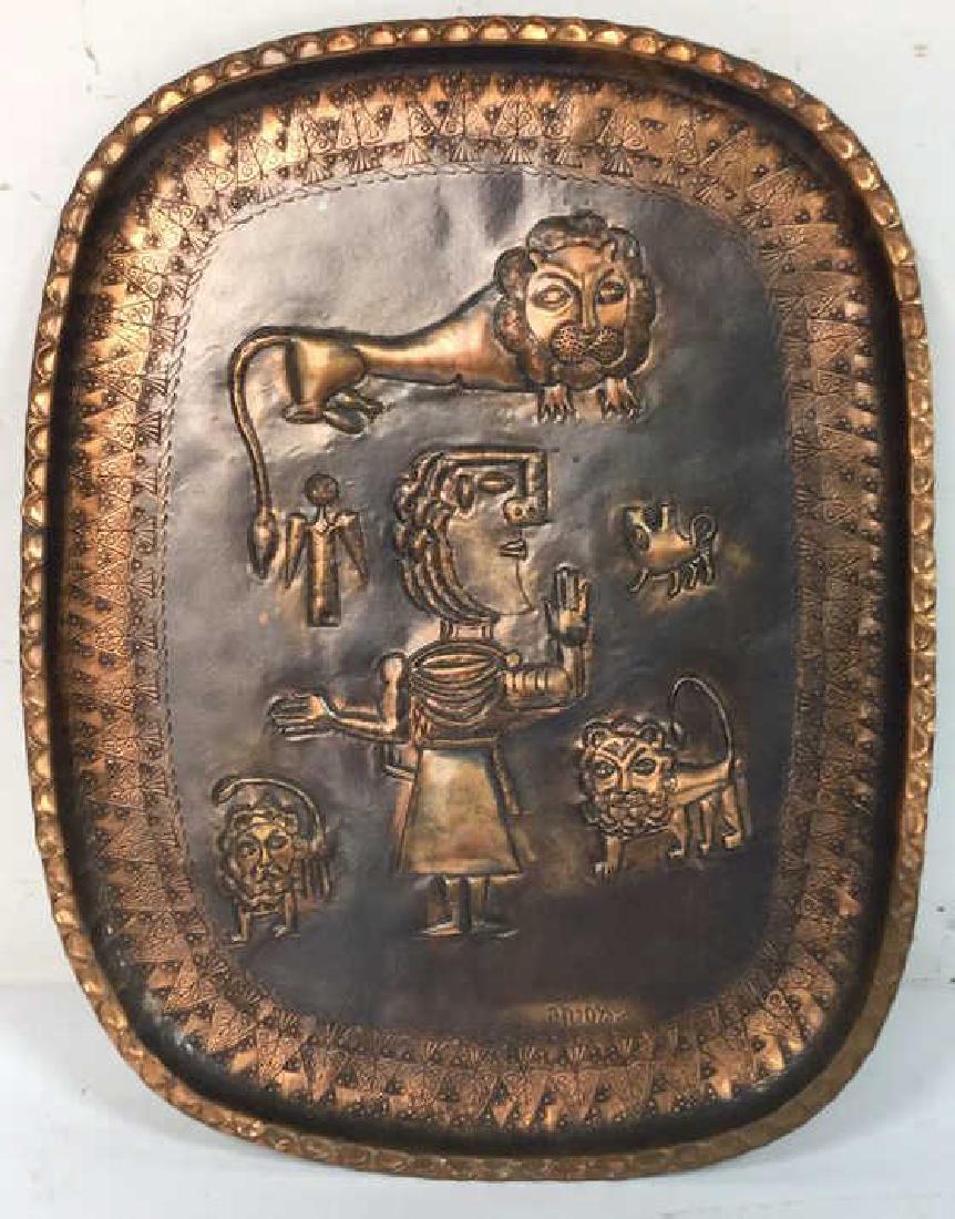 Israeli Hand Decorated Figural Copper Tray (1 of 11)