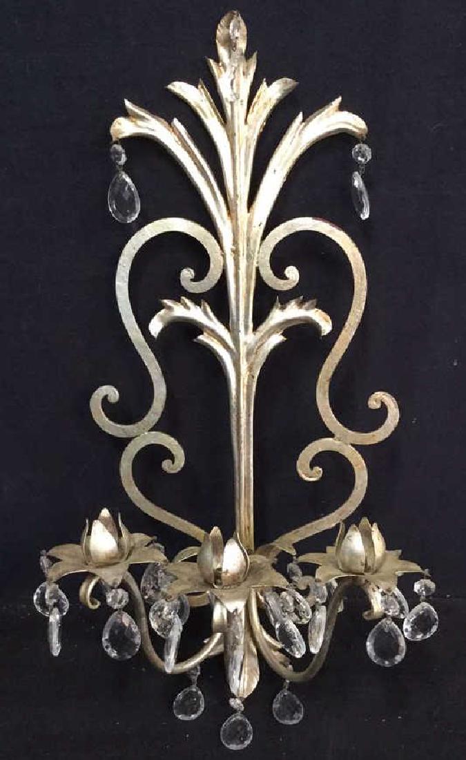 Silver Leafed Metal Wall Sconce W Teardrop Prisms (1 of 10)