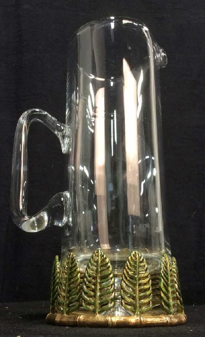 ST. JOHN Glass Pitcher W Decorative Leaf Base (1 of 10)