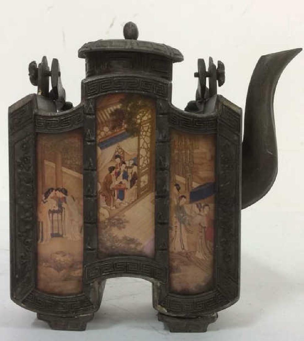 Asian Metal and Painted Panel  Lidded Teapot (1 of 10)