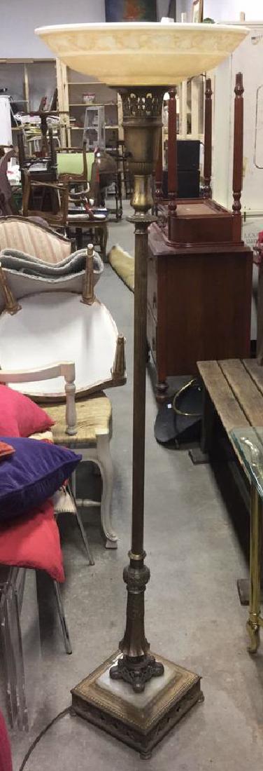 Lighting  Metal Stone & Bowl Shade Pedestal Lamp (1 of 10)