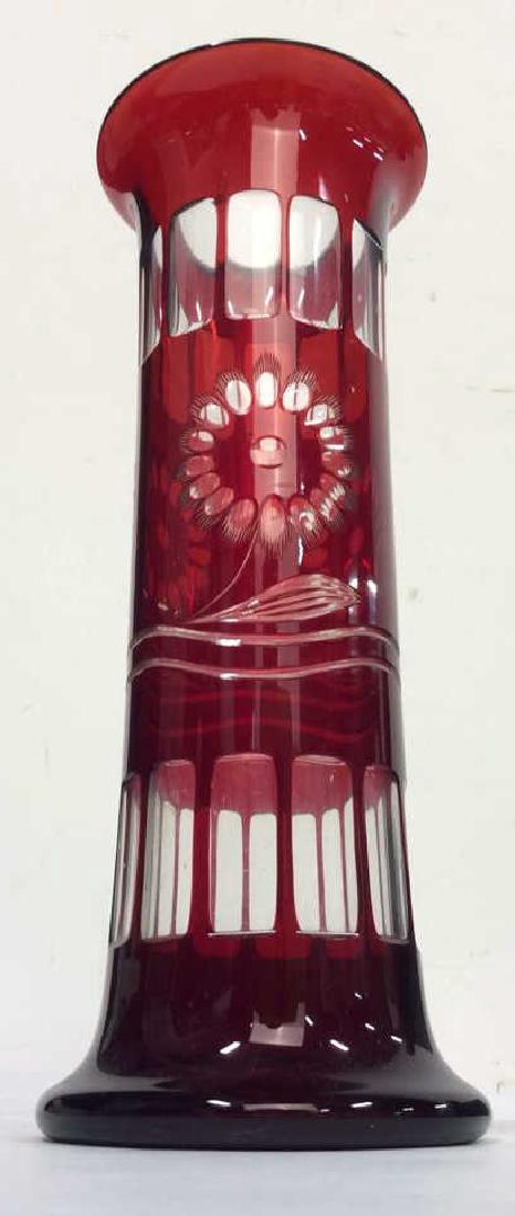 Vintage Ruby Toned Floral Detailed Glass Vase (1 of 9)