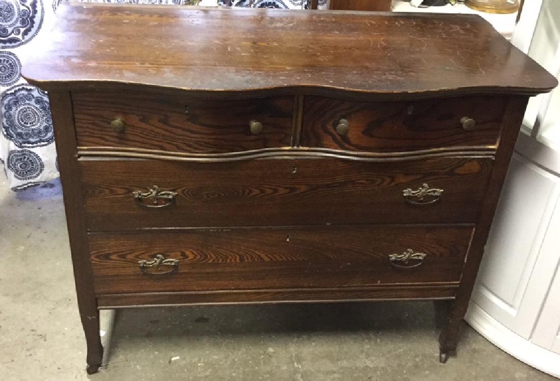 Antique Serpentine Front Wood Dresser on Casters