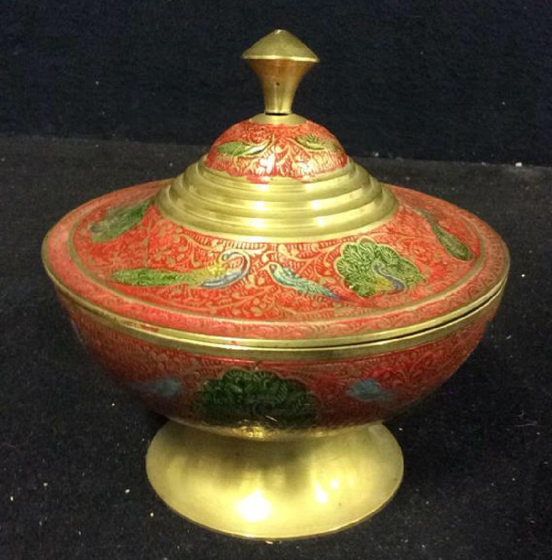 Intricately Painted Footed Lidded Metal Bowl (1 of 8)