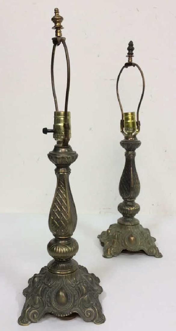 Pair Gold Toned Ornate Brass Lamps (1 of 10)