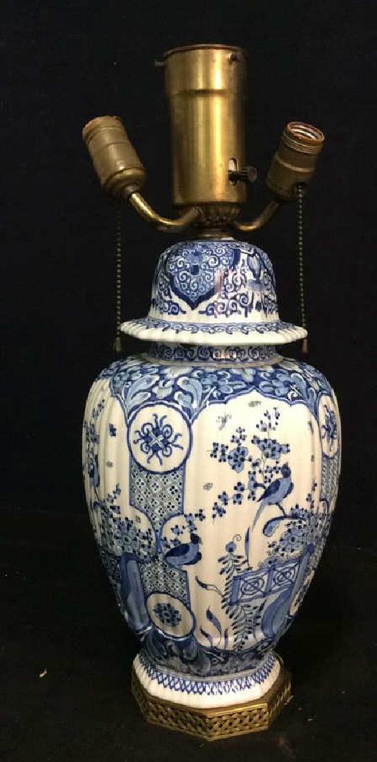 White Ceramic Lamp W Blue Painted Design (1 of 8)