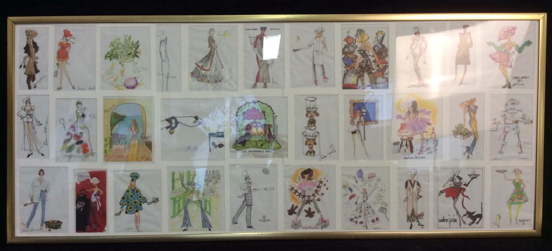 Framed Collection Of Fashion Illustrations C1993 (1 of 14)