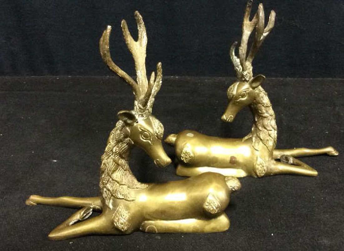 Lot 2 Sitting Brass Deer Sculpted Figures (1 of 9)
