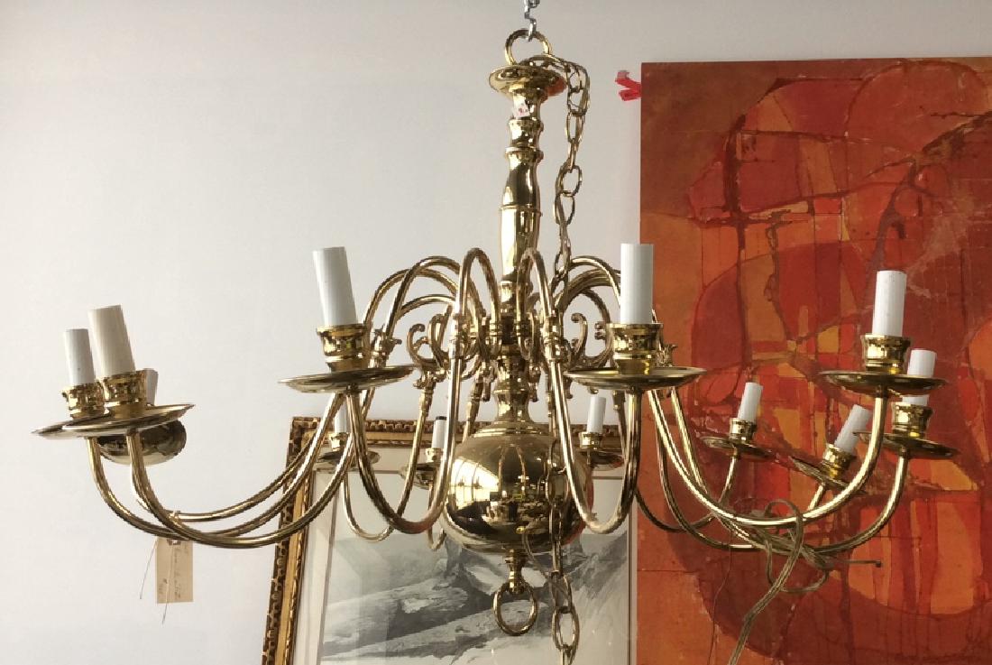 Gold Toned Brass 12 Arm Chandelier (1 of 10)