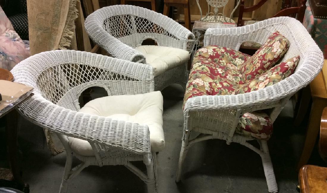 3 PC Set White Painted Wicker Outdoor Furniture (1 of 8)
