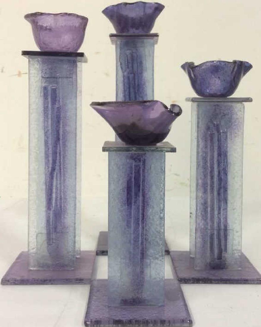 Lot 4 Glass Candlestick Purple Toned Holders (1 of 10)