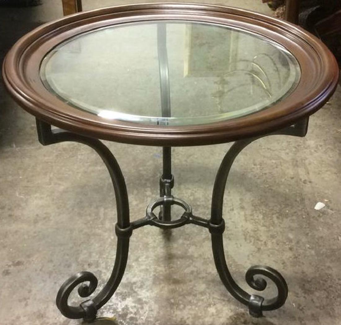 Iron & Wood Frame Table W Glass Top (1 of 10)
