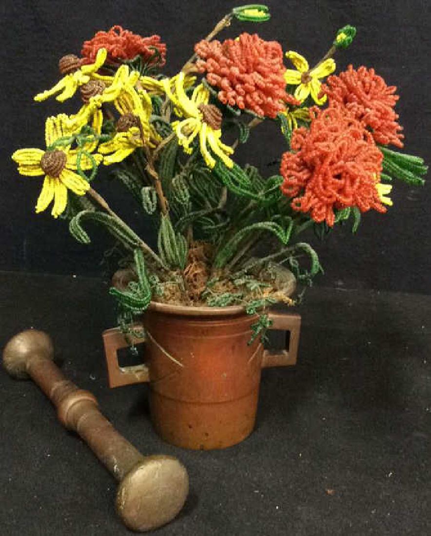 Lot 2 Beaded Floral Arrangement in Mortar & Pestle (1 of 9)