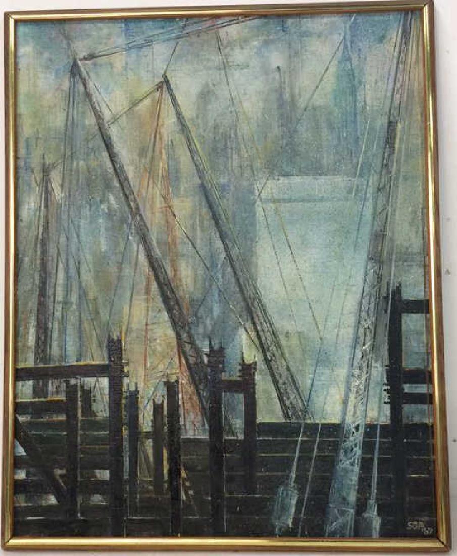 Signed Architectural Industrial Scene Painting (1 of 10)