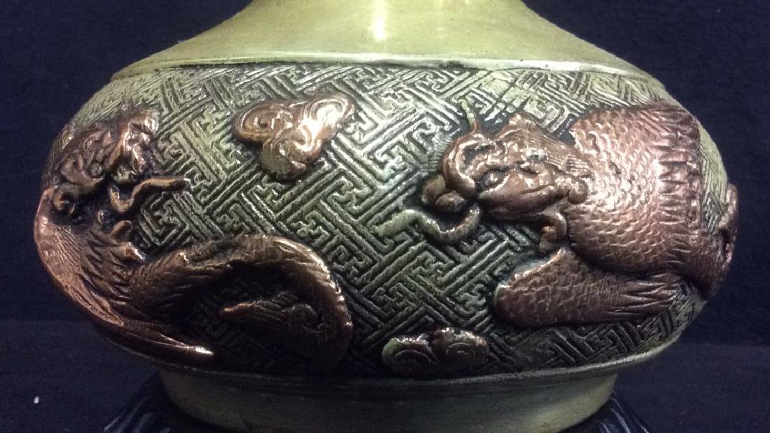 Pair Asian Repousse  Metal Wood  Lamps (1 of 10)