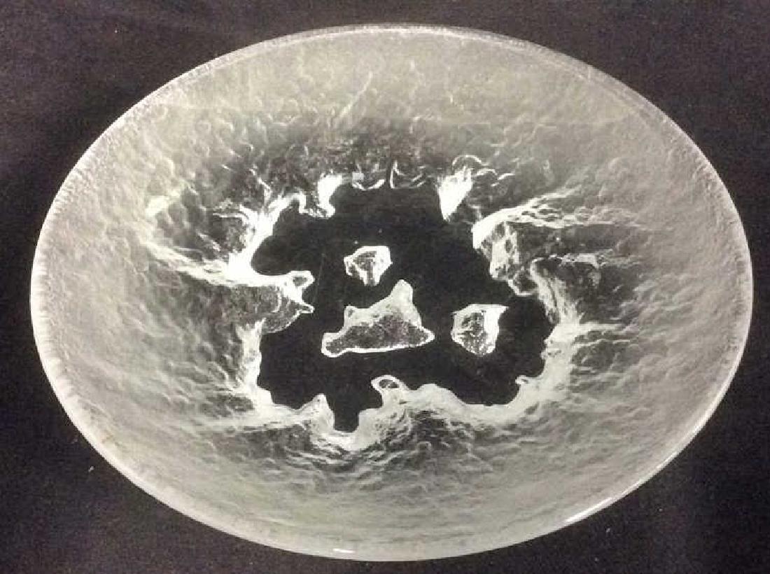 Iceberg Detailed Glass Plate: Iceberg Detailed Glass Plate. Some minor surface scratches. Frosted glass on iceberg detail. Measures approx 12 inches diameter. Property of White Plains New York antique dealer estate.