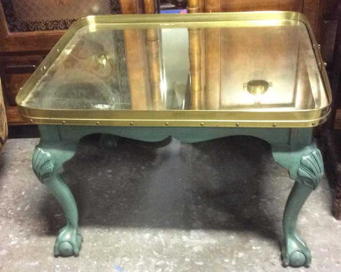 Vintage Brass Top Green Claw Footed Coffee Table (1 of 10)