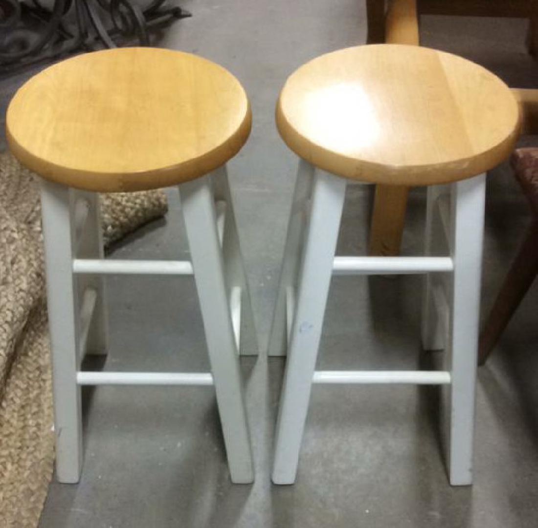 Pair White & Tan Toned Wooden Stools (1 of 10)