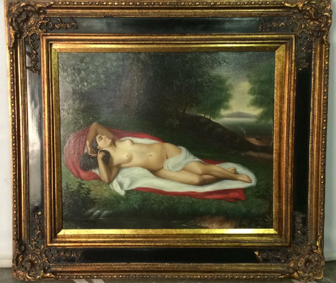 Signed Oil Reproduction John Vanderlyn Ariadne: Reclining Nude, Oil Painting, Signed Reproduction John Vanderlyn Ariadne. a painting on canvas, study reproduction of John Vanderlyn’s painting Ariadne on the Island of Naxos. Signed Hamilton Riggs