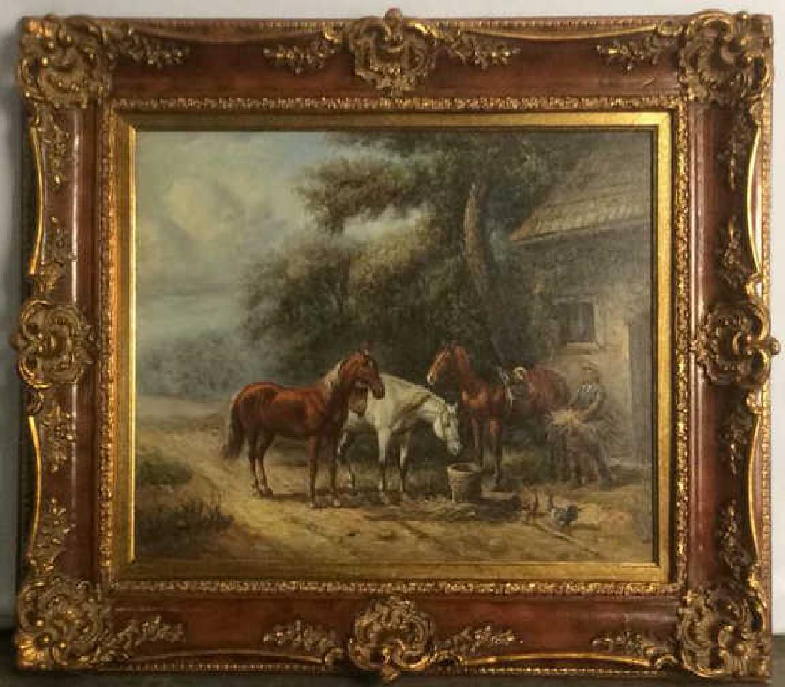 JAKSON Framed Oil Painting Of Horses & Farmer. (1 of 10)