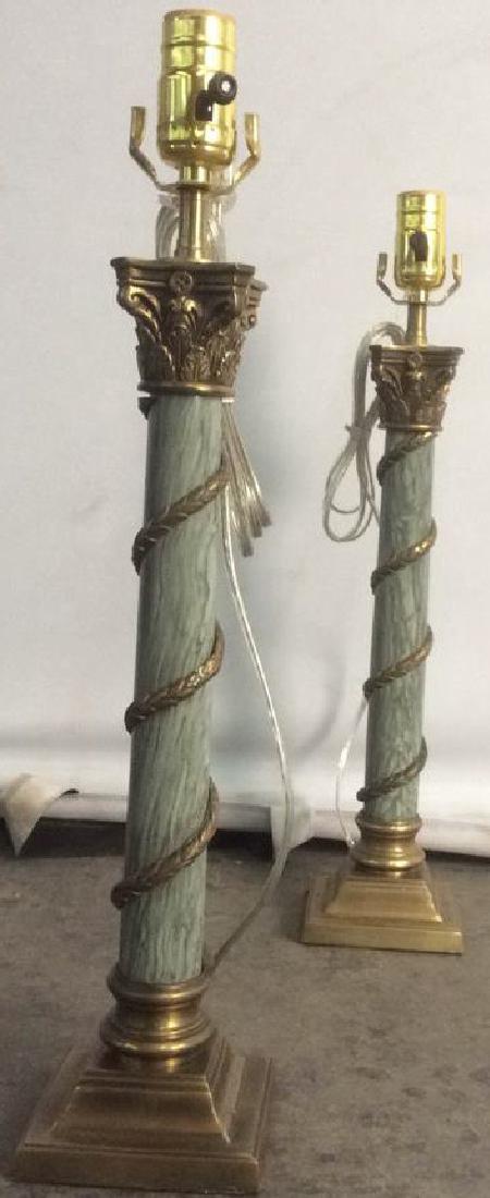 Pair Brass & Marble Pillar Style Lamps (1 of 11)