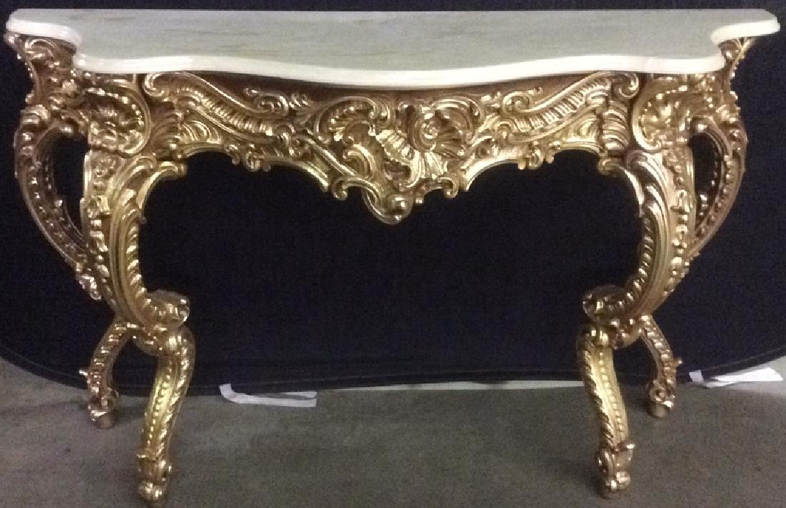 Intricately Carved Gold Leaf Marble Top Table (1 of 10)