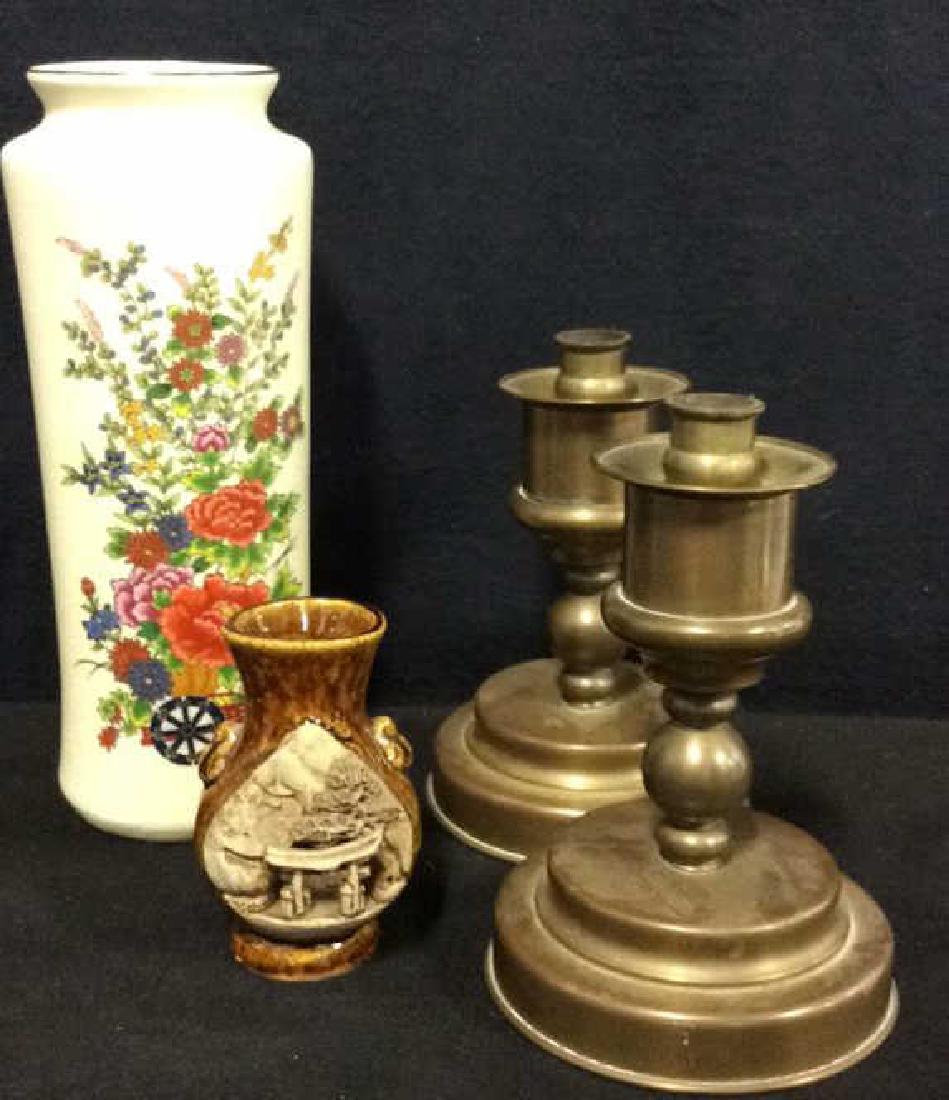 Lot 4 Ceramic Vases W Brass Candlesticks (1 of 10)