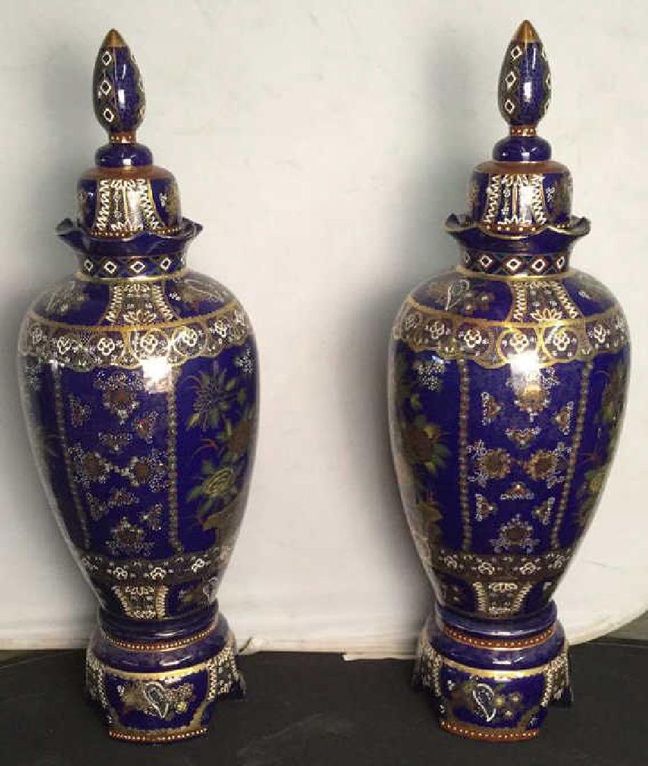 Pair Jardinieres, Ornate Lidded Oriental Vases (1 of 11)