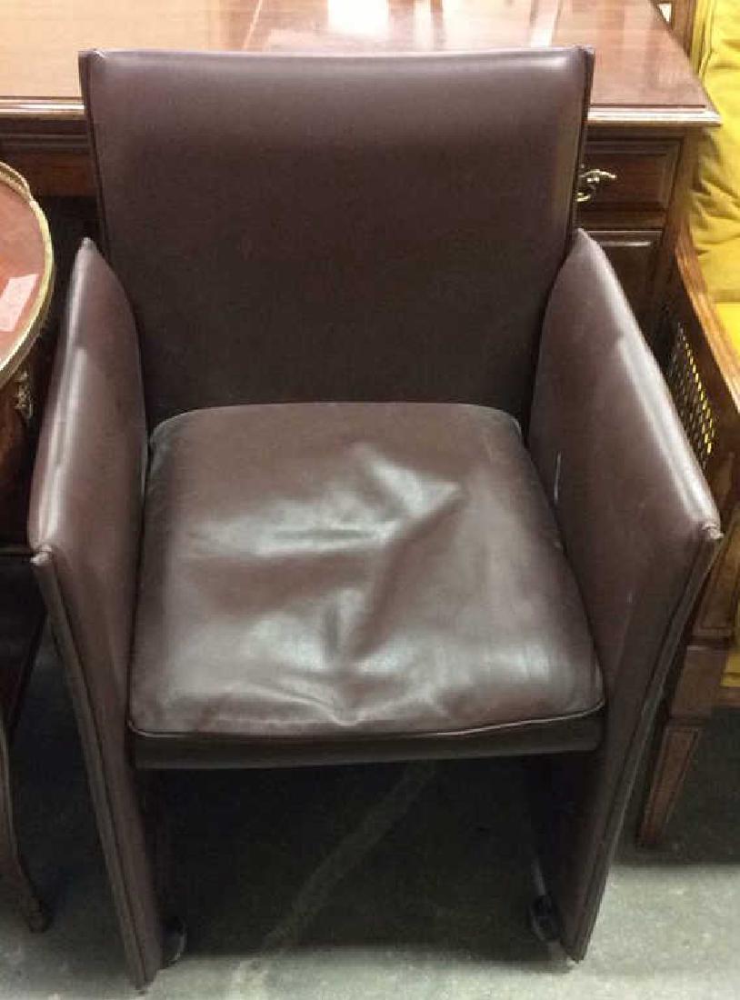 Pair CASSINA Slim Leather Armchair W Wheels (1 of 11)