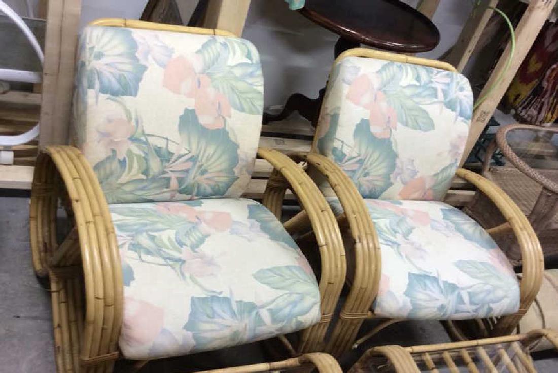 Set 4 Bamboo Patio Furniture Chairs W Ottomans (1 of 8)