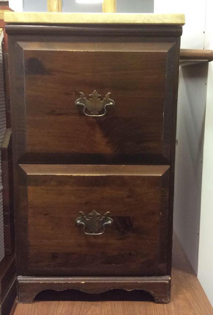Wooden End Table File Cabinet W Marble Top (1 of 10)