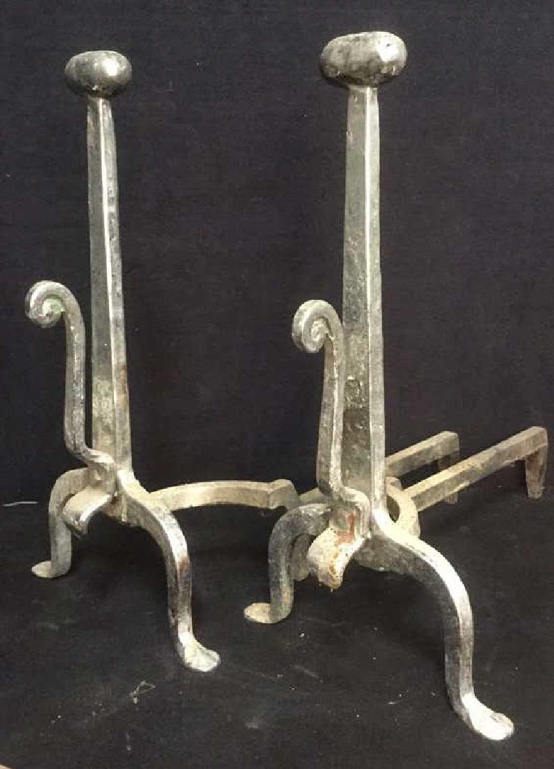 Silver Metal Hand Wrought Metal Fireplace Andirons (1 of 8)