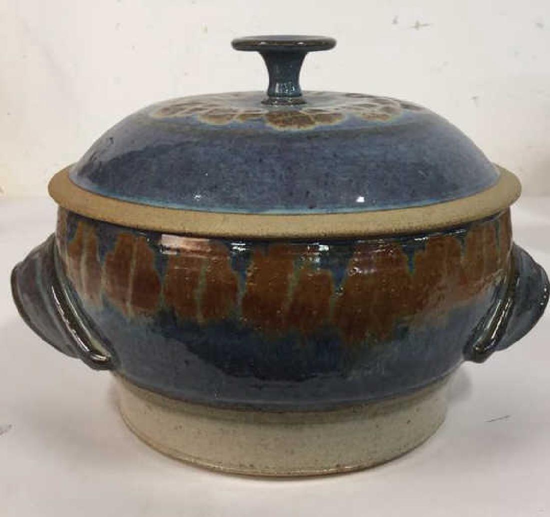 Ceramic Studio Art Pottery Dish With Handles & Lid (1 of 9)