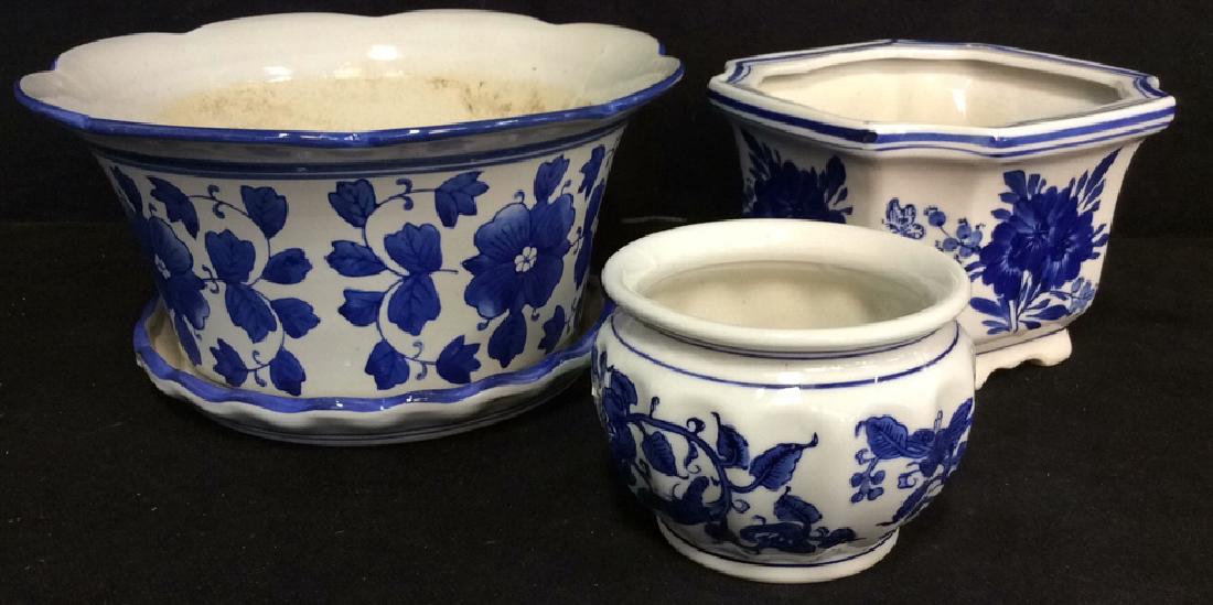 Lot 3 Assorted Blue Toned Floral Planters (1 of 10)
