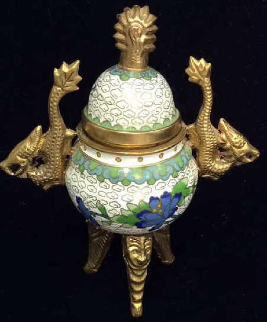 Footed Vase W Lid Oriental Inspired Floral Design (1 of 8)