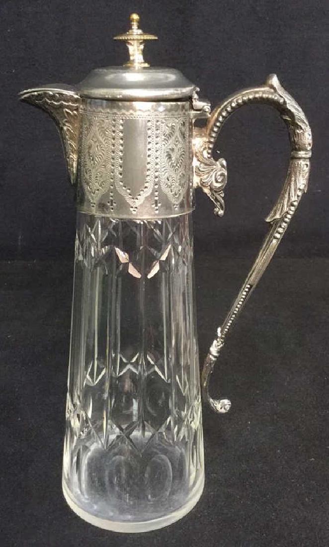 Vintage Cut Glass and Silver Like metal Pitcher