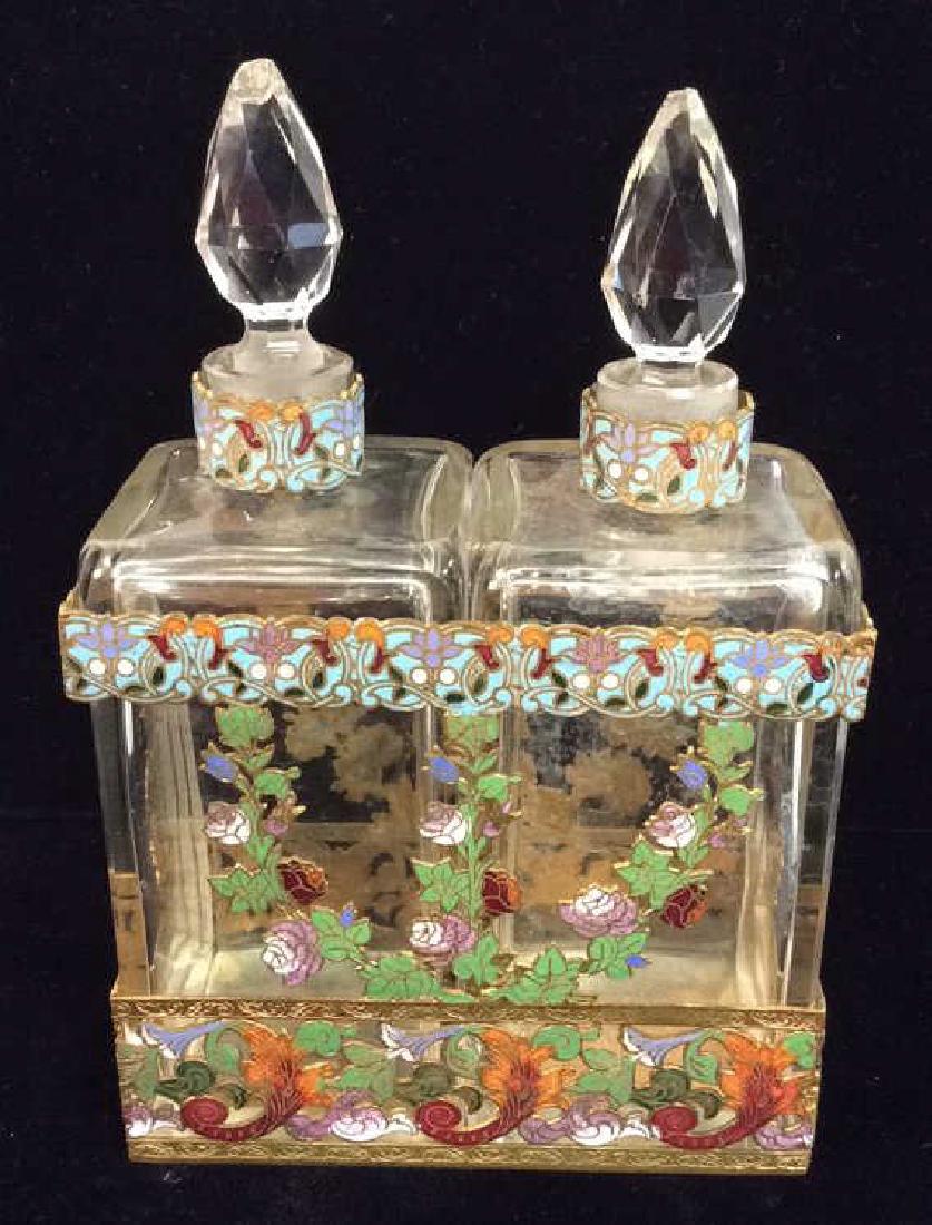 Pair Vintage Perfume Bottles W Metal Floral Tray (1 of 8)