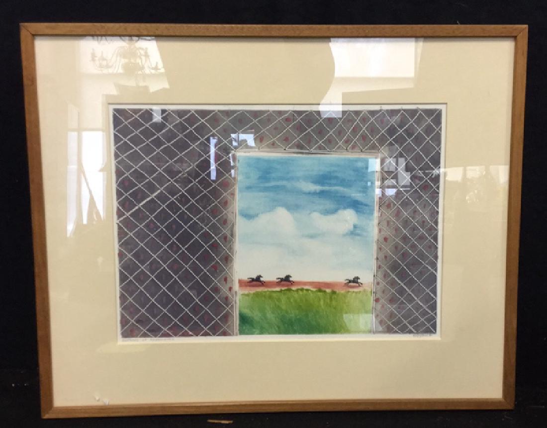 Framed Watercolor With Horses Signed By Artist (1 of 8)