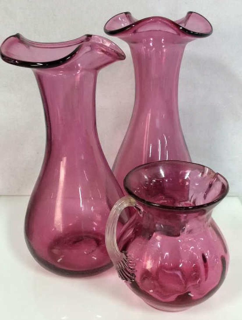 Lot 3 Cranberry Glass Tabletop Accessories (1 of 9)