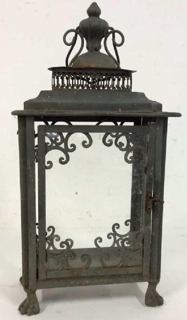 Footed Iron Lantern W Glass Panels (1 of 8)
