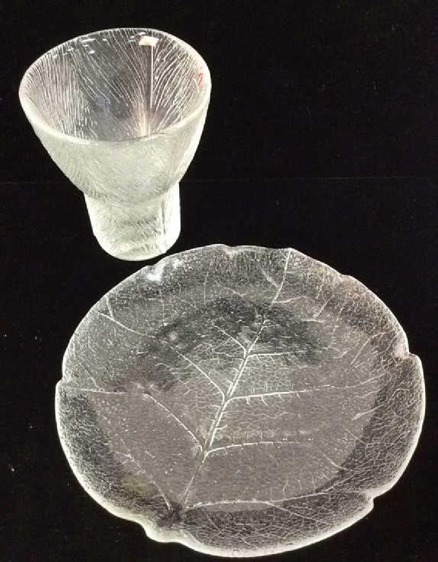 Pair Textured Leaf Motif Crystal Vase W Dish (1 of 9)
