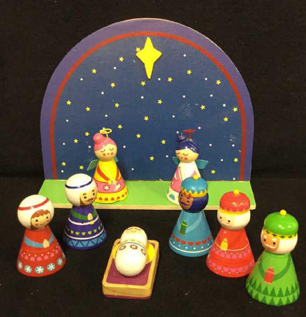 Lot 9 Painted Wooden Nativity Scene (1 of 8)